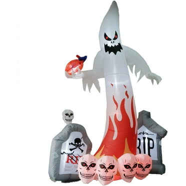Haunted Hill Farm 9-Ft. Prelit Graveyard Ghost with Skulls, Halloween Blow Up, Airblown Inflatable, HIEVILGHST091-L