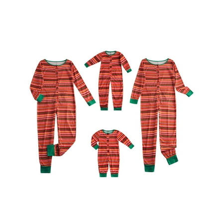 

FOCUSNORM Christmas Family Matching Sleepwear Santa Claus Print Stripe Long Sleeve Jumpsuit with Back Buttons