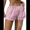 thumbnail image 3 of Pantalones Cortos de Playa de Verano con Cintura con Cordón y Estampado de Rayas para Mujer. Rayas Rosas M, 3 of 10
