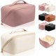 thumbnail image 1 of 2 Packs Bolsa de Cosméticos de Viaje de Gran Capacidad, Cosmetiquera de Viaje de Cuero PU Impermeable, Neceser de Viaje para Mujer, Bolsa de Maquillaje con Asa y Separadores (Rosa + Blanco), 1 of 4