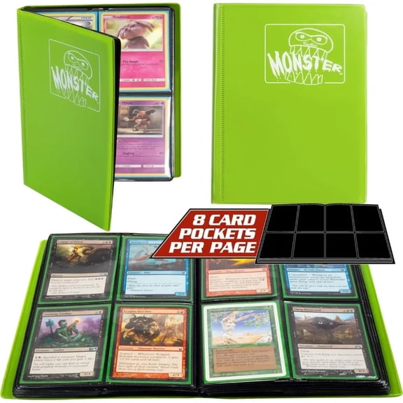 Monster 4 Pocket Trading-Card Binder- Matte Green Album- Anti-Theft TCG Card Protection with Side Loading Pockets- Best Storage Case- Holds 160-Yugioh Pokemon Sports-Cards and more - Great Gift Idea