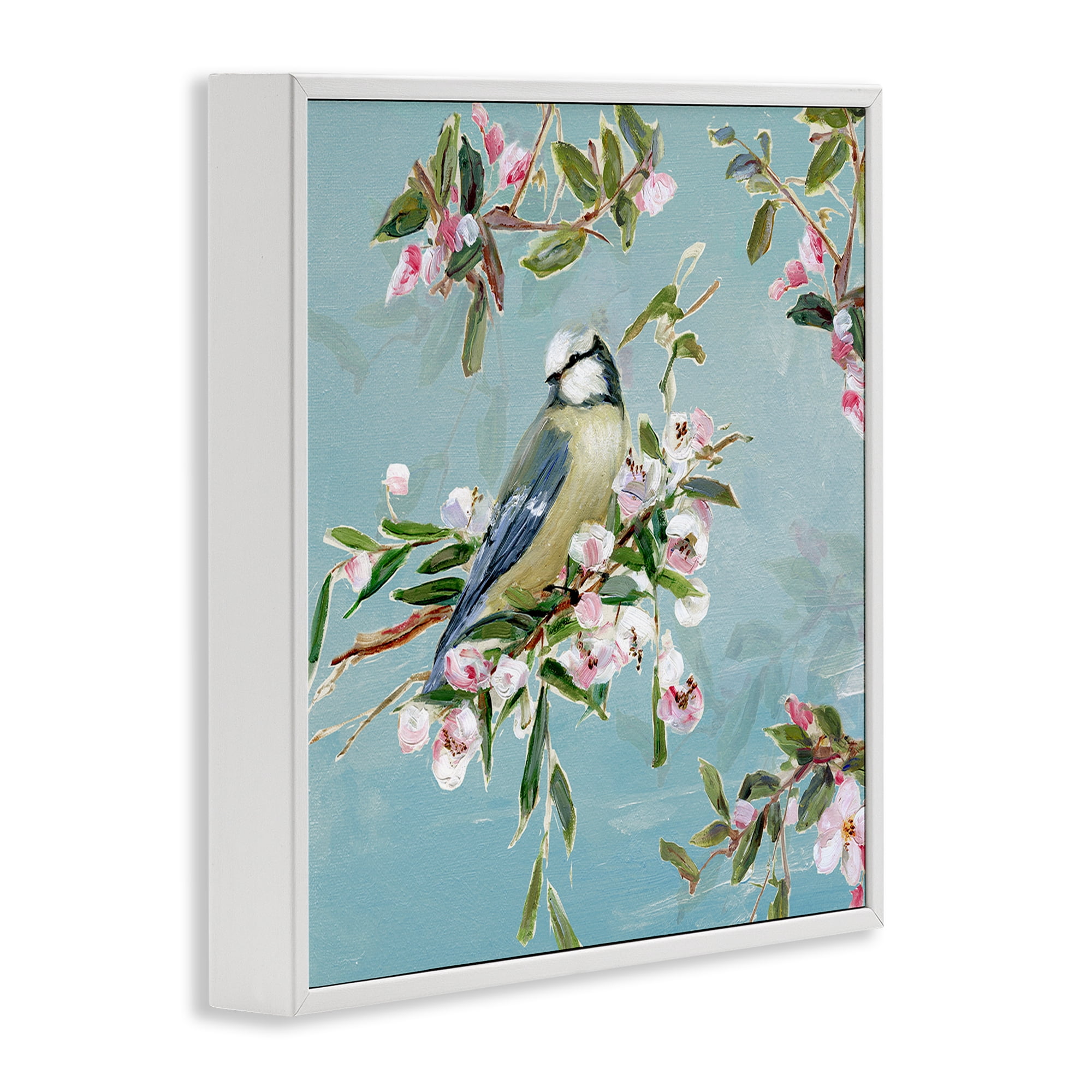 Stupell Industries Songbird Perched on Blooms White Framed Giclee Art, design by Sally Swatland