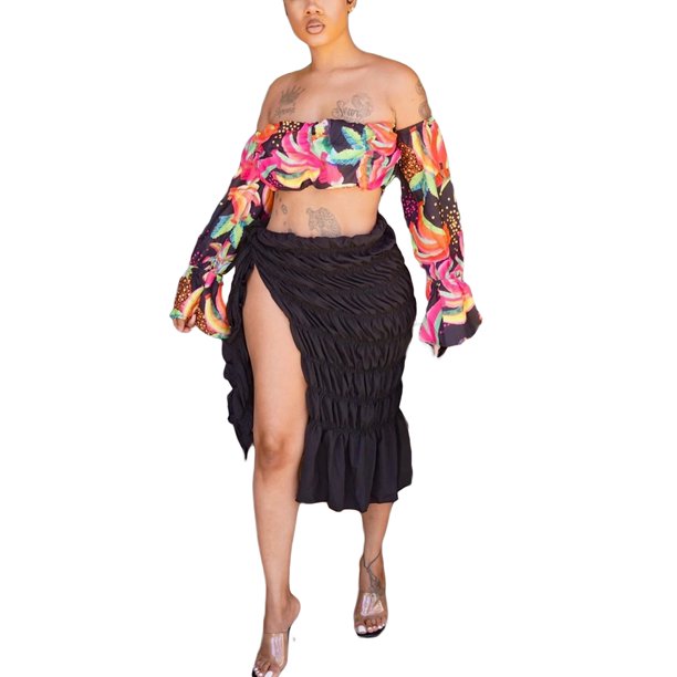 VISgogo, media falda fruncida para mujer, verano, estilo informal, Color sólido, cintura alta, con lazo, falda Midi de vacaciones con volantes divididos VISgogo moda