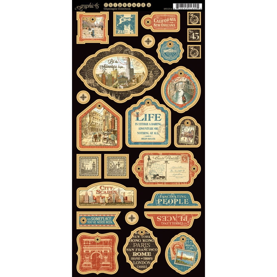 Cityscape Chipboard DieCuts, 6" x 12" Sheet, Decorative