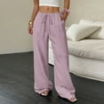 thumbnail image 2 of Nestiefly Women's Wide Leg Linen Beach Pants Elastic Waist Lightweight Casual Flowy Palazzo Lounge Trousers with Pockets Pink L, 2 of 6