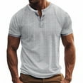 thumbnail image 2 of Rggeeun Mens T-Shirts Solid Color Plaid Pattern V Neck Short Sleeve front Buttons Slim Fit Lightweight for Summer Evening Party Versatile Tee,Gray,L, 2 of 9