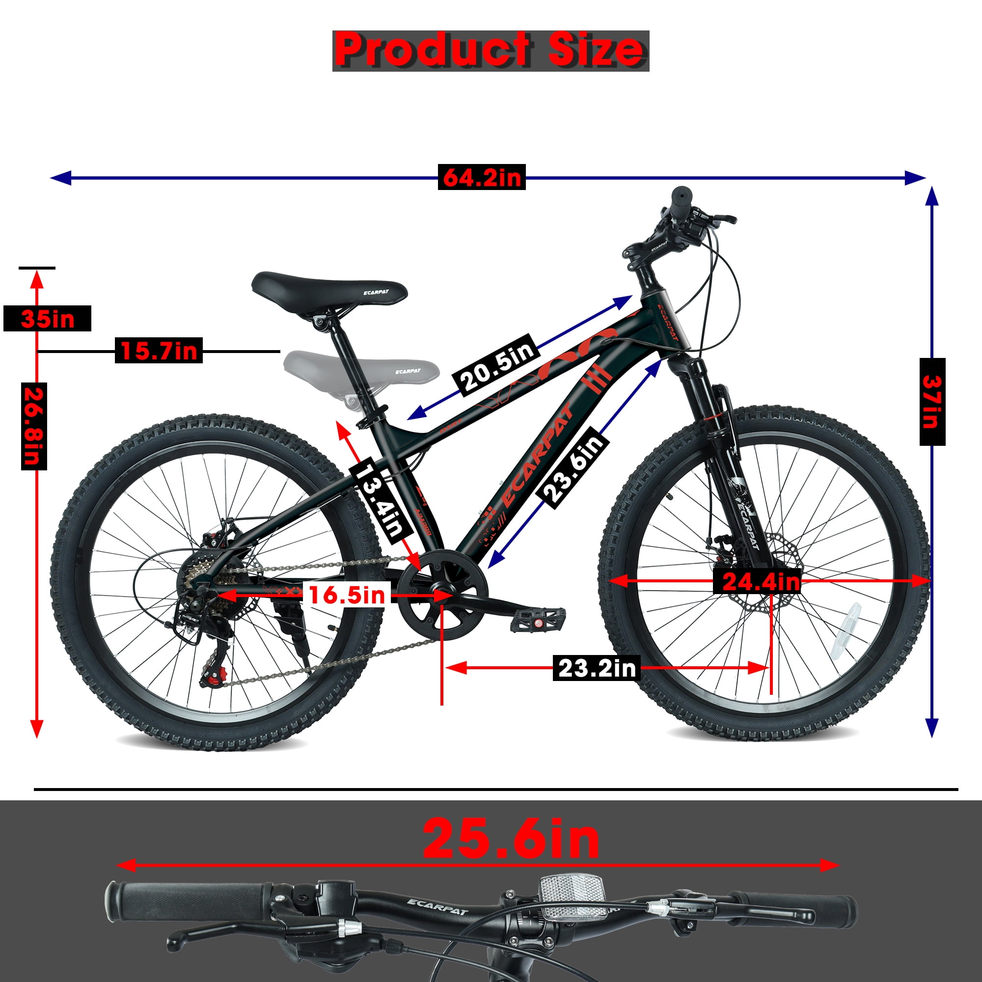 Ambifirner Mountain Bike, 24 Inch Men Bicycle w/ 21-Speed Drivetrain, Front Suspension Fork, Dual Disc Brakes, Adjustable Seat, Outdoor Cycling Bike
