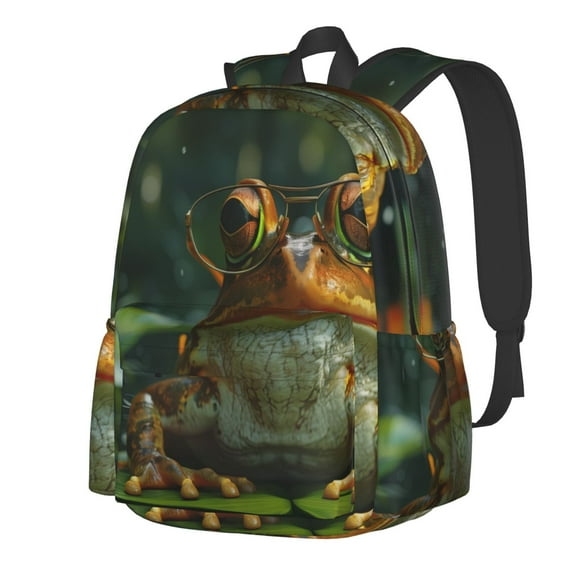Saiise Intellectual Frog Pond Pattern Large Capacity Student Backpack Lightweight Bookbag Travel School Laptop Ergonomic 11x17in Padded Straps Multi Pocket Breathable