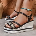 thumbnail image 4 of HomeDM Women's Wedge Platform Sandals Open Toe Buckle Ankle Strap Dressy Comfortable Summer Beach Sandals, Black Size 7.5, 4 of 9