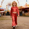 thumbnail image 2 of Boy Dance Sparkly Red Dance Long Sleeve Crop Top and Flared Pants Outfit Set Girls Dance Clothes Stage Performance Outerwear, 2 of 7