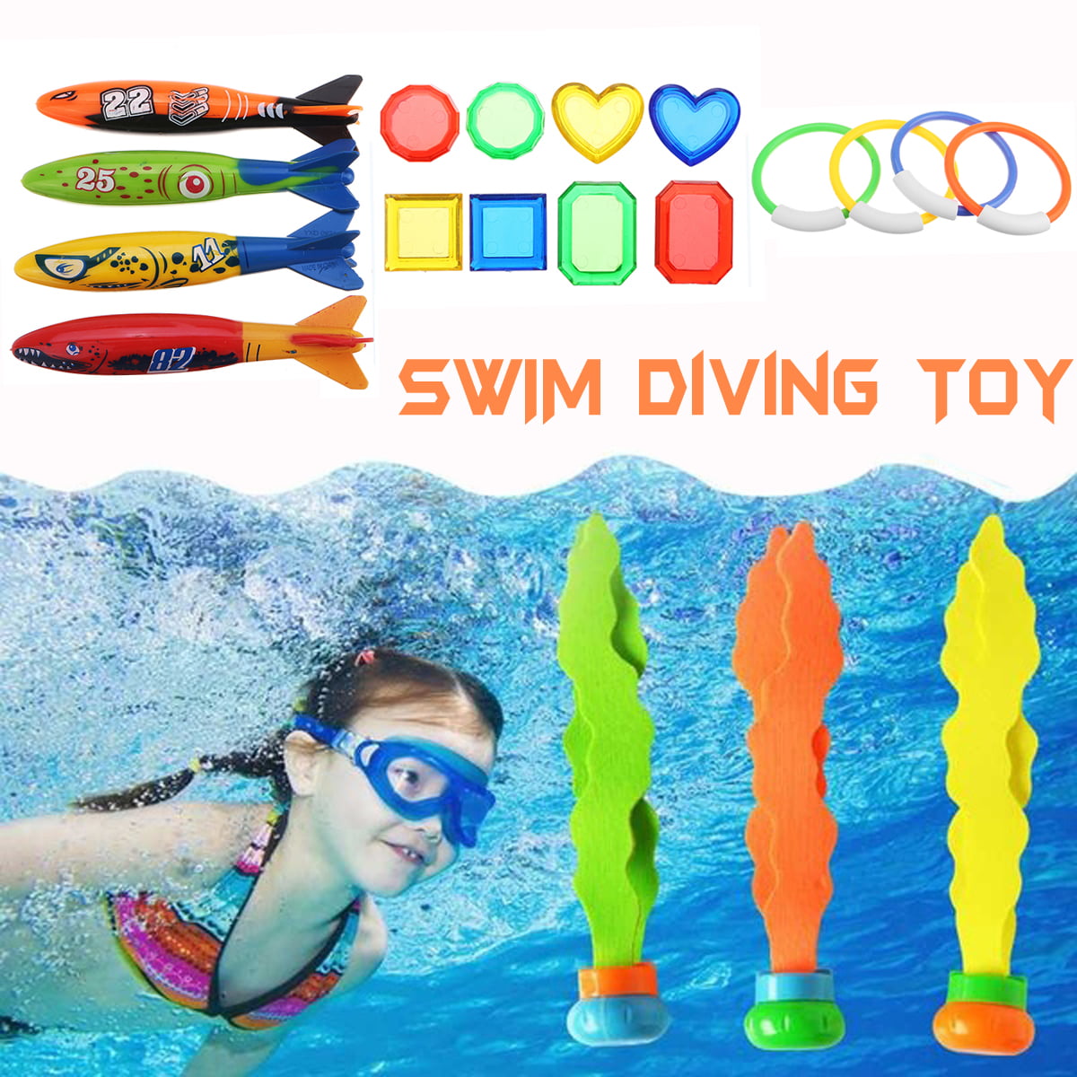 Children Underwater Swimming Diving Pool Toys Sticks Dive Rings Buoy ...