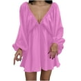 thumbnail image 1 of QIPOPIQ Robes pour Femmes pour Invité de Mariage Fête Manches Longues Col en V Longueur Genou Robe Longue d'Été Robe Sexy Rétro Ample 2023 Offres, 1 of 5