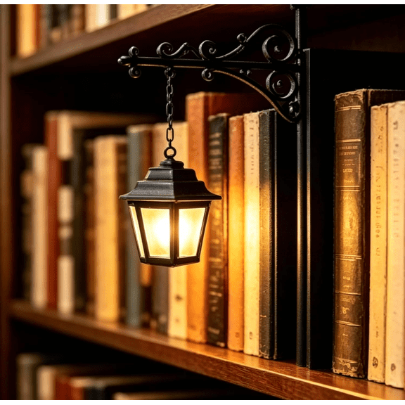 Library Lantern Decorative Bookshelf Lamp, Vintage LED Book Nook Light, Portable Table Desk Luminaire for Bookworms, Home Library, Study and Reading Corner