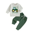 thumbnail image 2 of Aojekbee Toddler Boys Fall Outfits Letter Farm Truck Print Long Sleeve Sweatshirts and Long Pants 2Pcs Clothes Set, 2 of 10