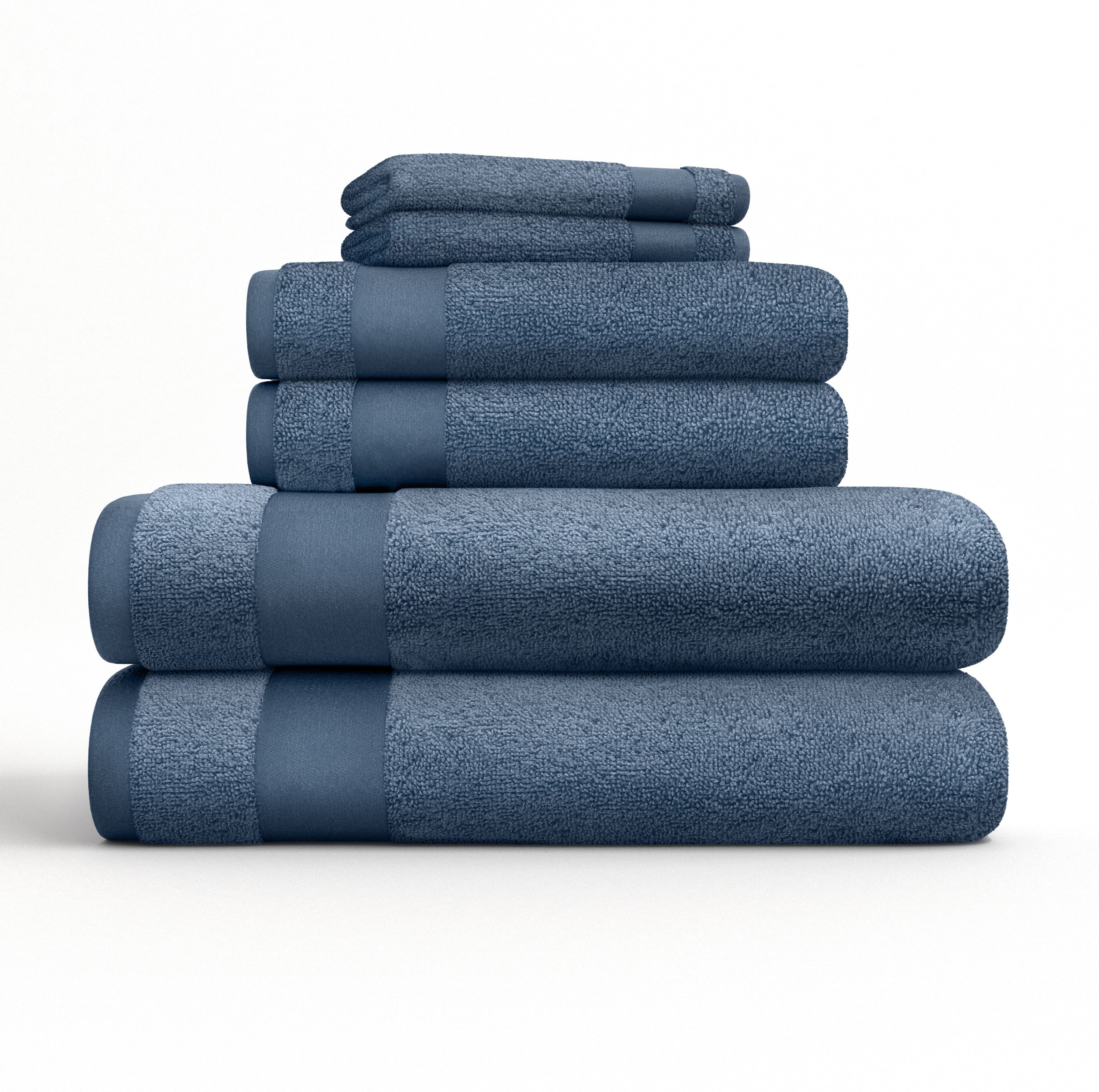 Noble Linens 6 Piece Farmhouse Cotton Bath Towel Set, Navy Blue