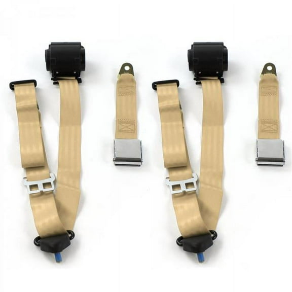 SafeTboy 672636 VW Karmann Ghia Airplane 3 Point Tan Retractable Bucket Seat Belt Kit - 2 Belts