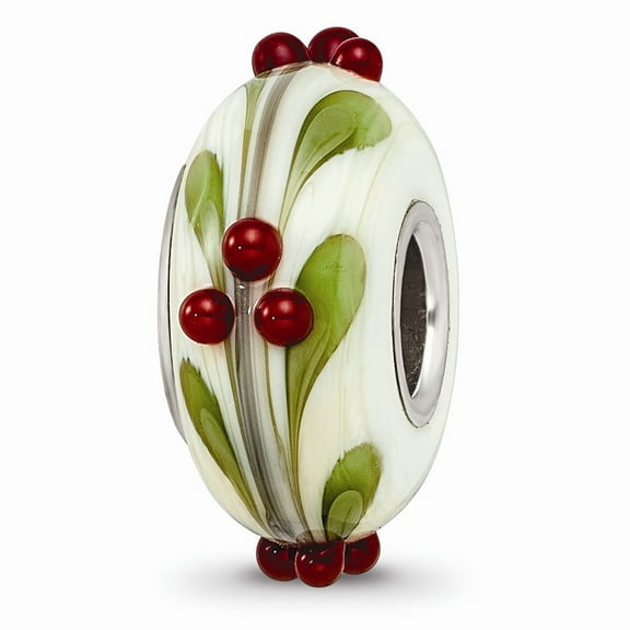 Ster.Silver Reflections Hand Paint Magical Holly-Days Fenton Glass Bead; for Adults and Teens; for Women and Men