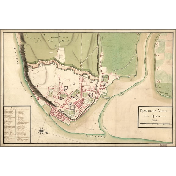 24"x36" Gallery Poster, map of quebec canada 1750 in french