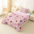 thumbnail image 2 of spefrowx Coquette Style Strawberry Print Twin Comforter Sets for Girls, Pink Bow Flower Bedding Set, Pink Reversible, 2-Piece, 1 Comforter and 1 Pillowcase, 2 of 6