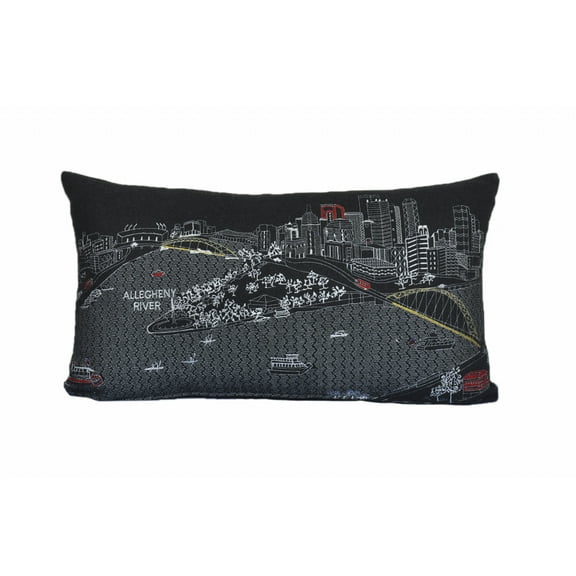 24 in. Pittsburgh Nighttime Skyline Lumbar Decorative Pillow, Black & Grey
