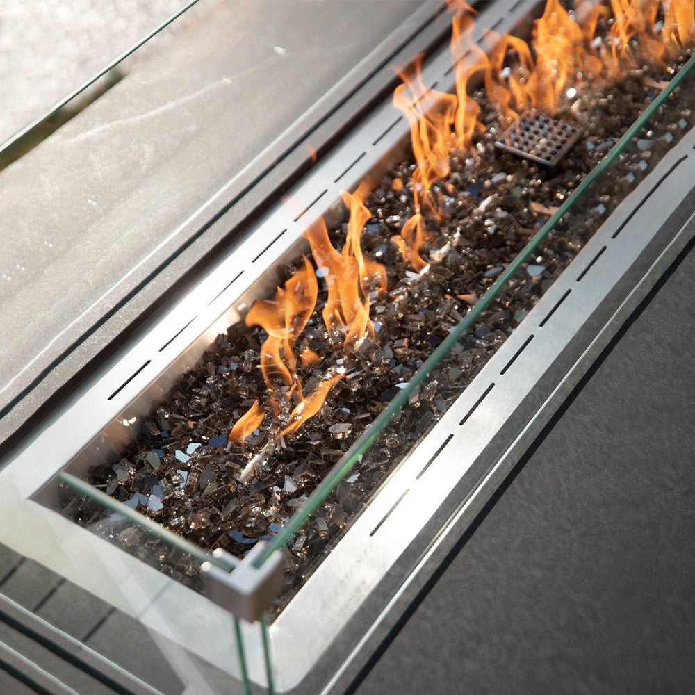 Elementi Plus Varna Natural Gas Fire Pit Outside Outdoor Fire Pit Table Smokeless Firepit Marble Porcelain Rectangular Fire Table Patio Heater Fireplace 60000 BTUs - Bulgaria Black, 59.8 x 28 Inches