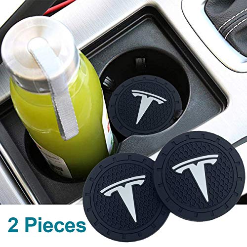 Auto Sport Fit Tesla Cup Holder Insert Cup Coaster 2.75 Inch Cup Pad Tough Car Logo Accessories