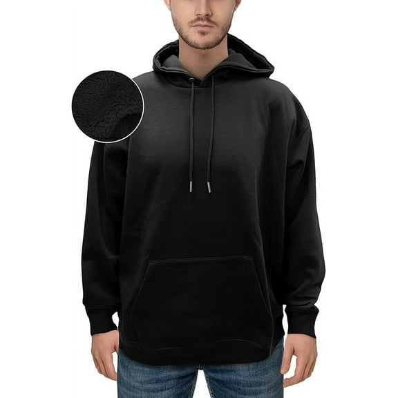 Elegant Comfort Sherpa-Lined Fleece Cotton Men's Hoodie, Soft & Breathable Midweight Pullover Sweatshirt, Casual Hooded Sweatshirt for Men,Small, Black