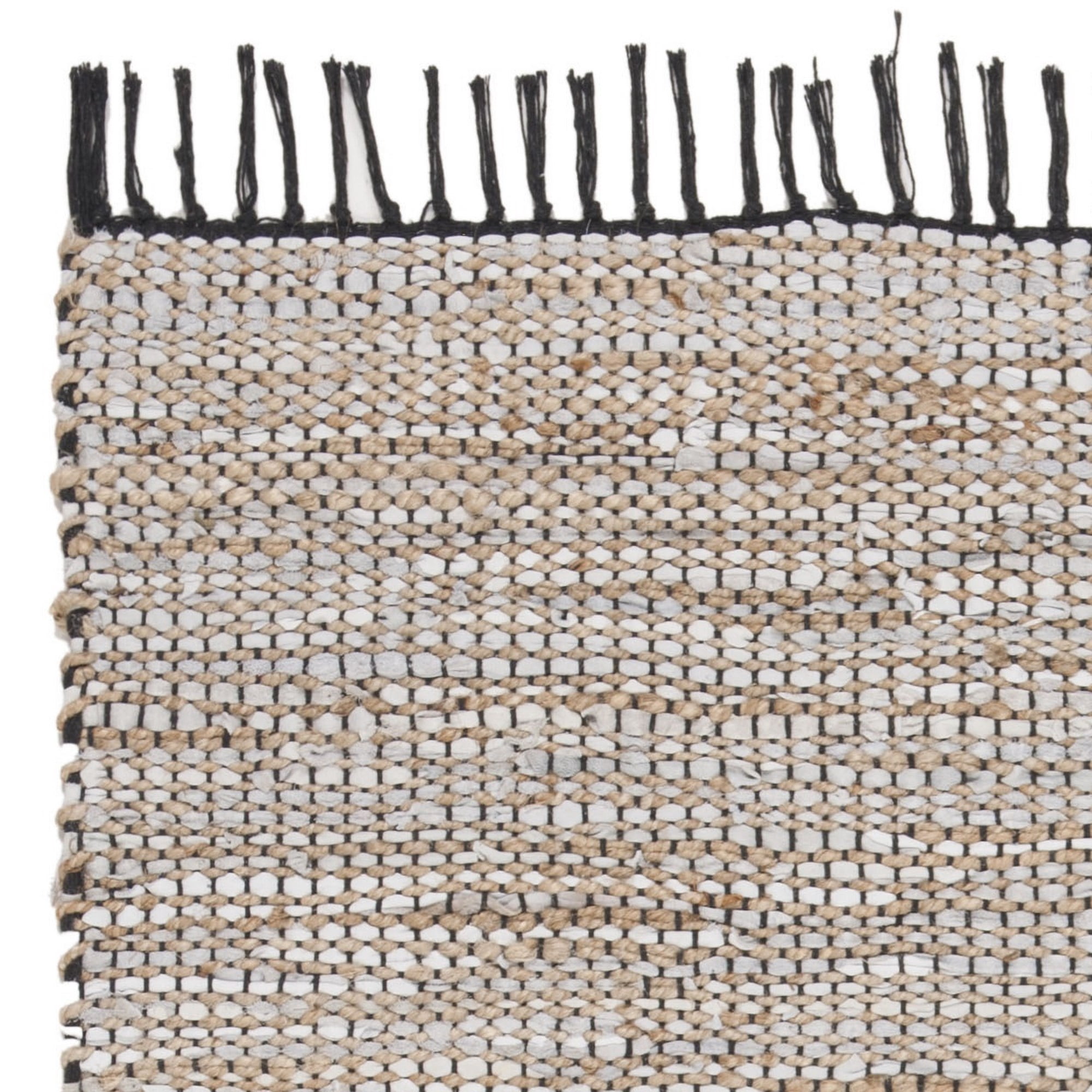 SAFAVIEH Vintage Leather Zharko Solid Braided Fringe Area Rug, Silver, 3' x 5'