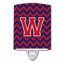 Caroline's Treasures CJ1054-WCNL Letter W Chevron Yale Blue and Crimson Ceramic Night Light, 6x4x3", multicolor