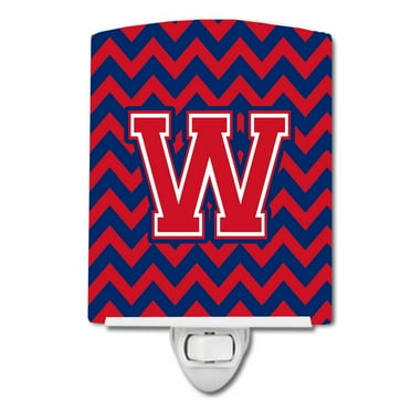 Caroline's Treasures CJ1054-WCNL Letter W Chevron Yale Blue and Crimson Ceramic Night Light, 6x4x3", multicolor