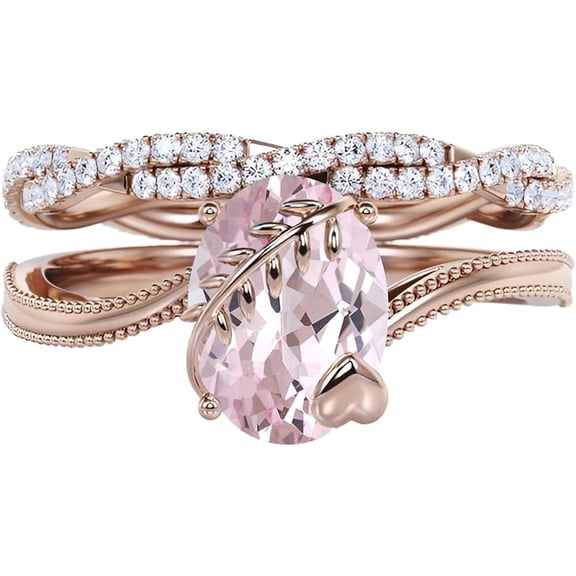 beryl_creation Women's 2.15 Ct Oval Cut Morganite Christmas Thanksgiving Engagement Bridal Ring Set 14K Rose Gold Plated 925 Sterling Silver -4.5