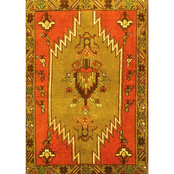 Ahgly Company Machine Washable Indoor Rectangle Persian Yellow Traditional Area Rugs, 5' x 7'