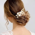 thumbnail image 5 of Peineta para el pelo de novia con flores, hoja dorada, accesorios para el cabello florales para mujeres y niñas (dorado), 5 of 5