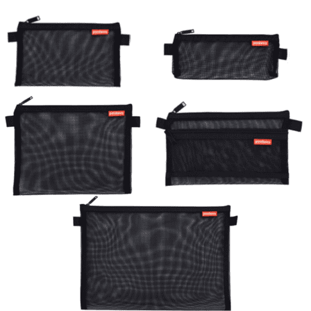 5-Pack Mesh Zipper Pouch with Label Pocket , Zip Lock Document Folder File Storage Bags for Office, School, Travel - (Black, A4 A5 A6)