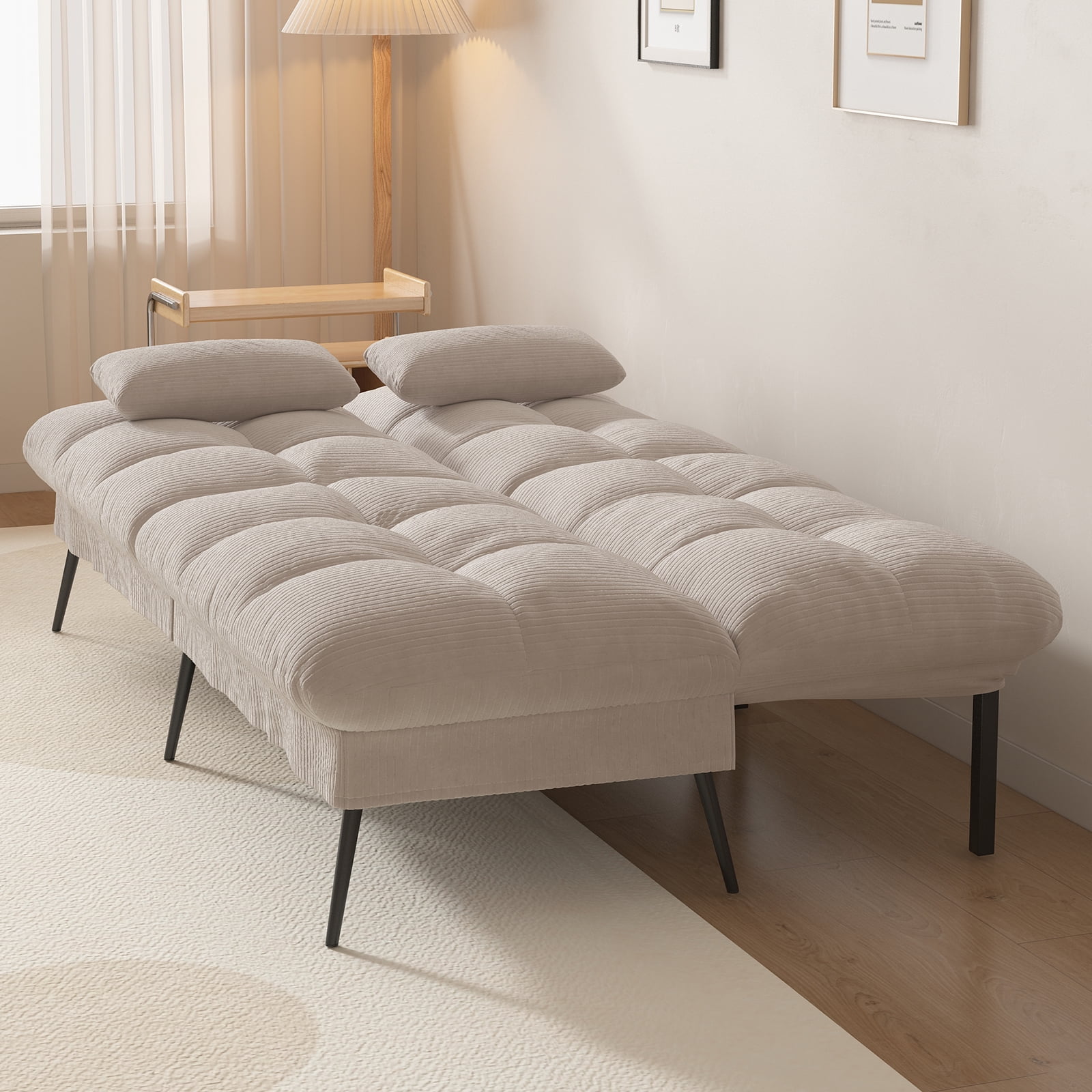 COMHOMA Convertible Futon Sofa Bed Upholstered Futon Couch Corduroy Sleeper Sofa,Cream White