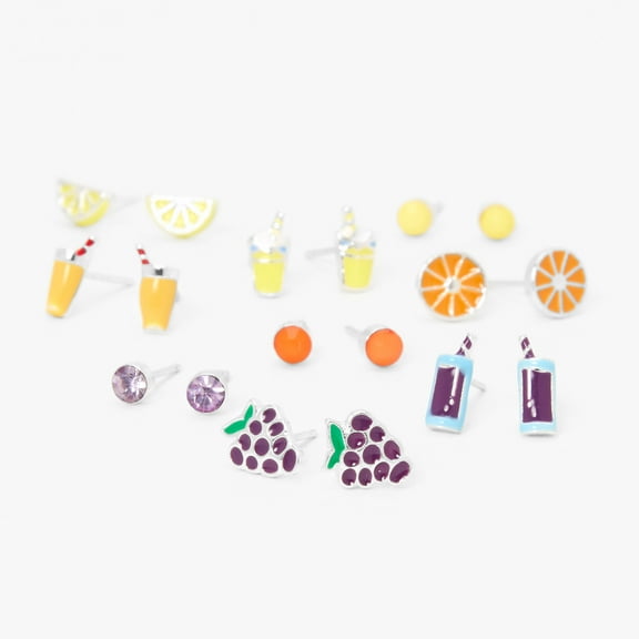 Claire's Silver Fruit Juice Stud Earrings - 9 Pack