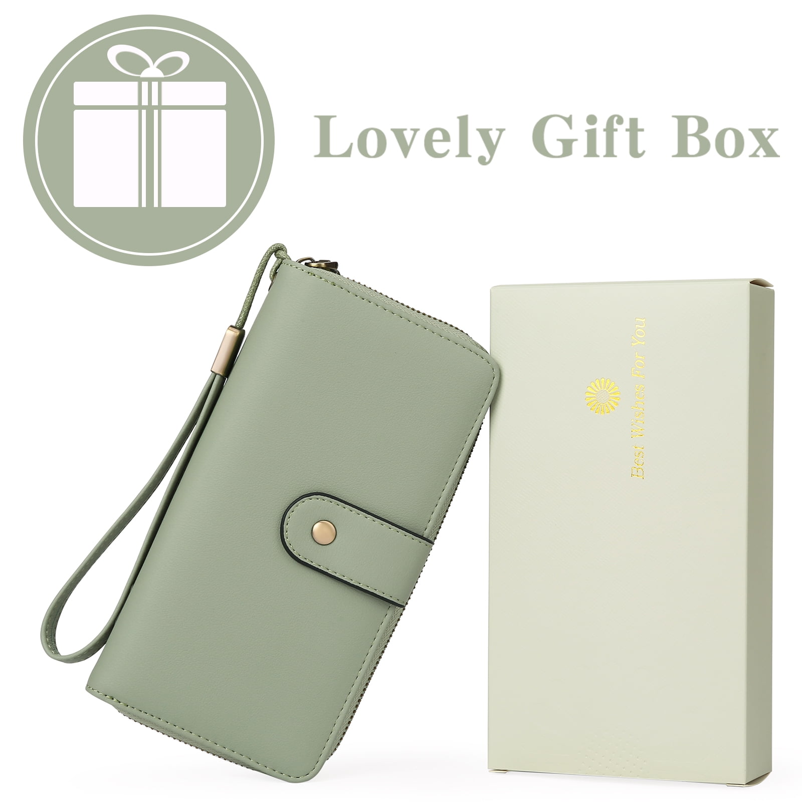 GAEKEAO Wallet for Women Clutch RFID Blocking Leather Wristlet Purse Large Capacity Credit Card Holder with Grip Hand Strap