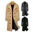 thumbnail image 2 of comerut Men Overcoat Double-breasted Slim Fit Mid Length Long Sleeve Thick Windproof Warm Soft Solid Color Cardigan Buttons Lapel Men Long Coat, 2 of 7