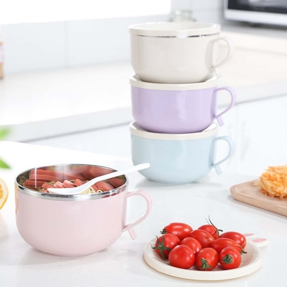 Clearance Under $1.69 Instant Noodle Bowl with Lid and Handle Stainless Steel Portable Soup Bowl for College Dorm Office