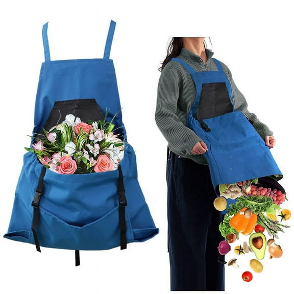 Garden Apron, Keyrank Cross Back Gardening Apron with Pockets for Women & Men, Harvest Apron with Large Kangaroo Pouch, Great Gardening Gift, Blue