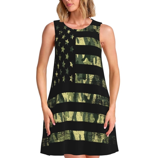 Disketp American Flag Camo para Vestido sin Mangas para Mujeres, Vestidos de Verano para Mujeres, Casual y Holgado para la Playa