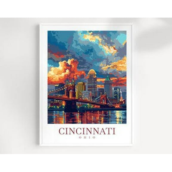 POSTER Cincinnati Travel Print Ohio poster Wall Art Cincinnati Wall Hanging Home Decor Cincinnati Gift Art Lovers Cincinnati Art Gift Lover UNFRAMED, 12x18