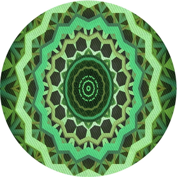 Ahgly Company Machine Washable Indoor Round Transitional Dark Forest Green Area Rugs, 5' Round