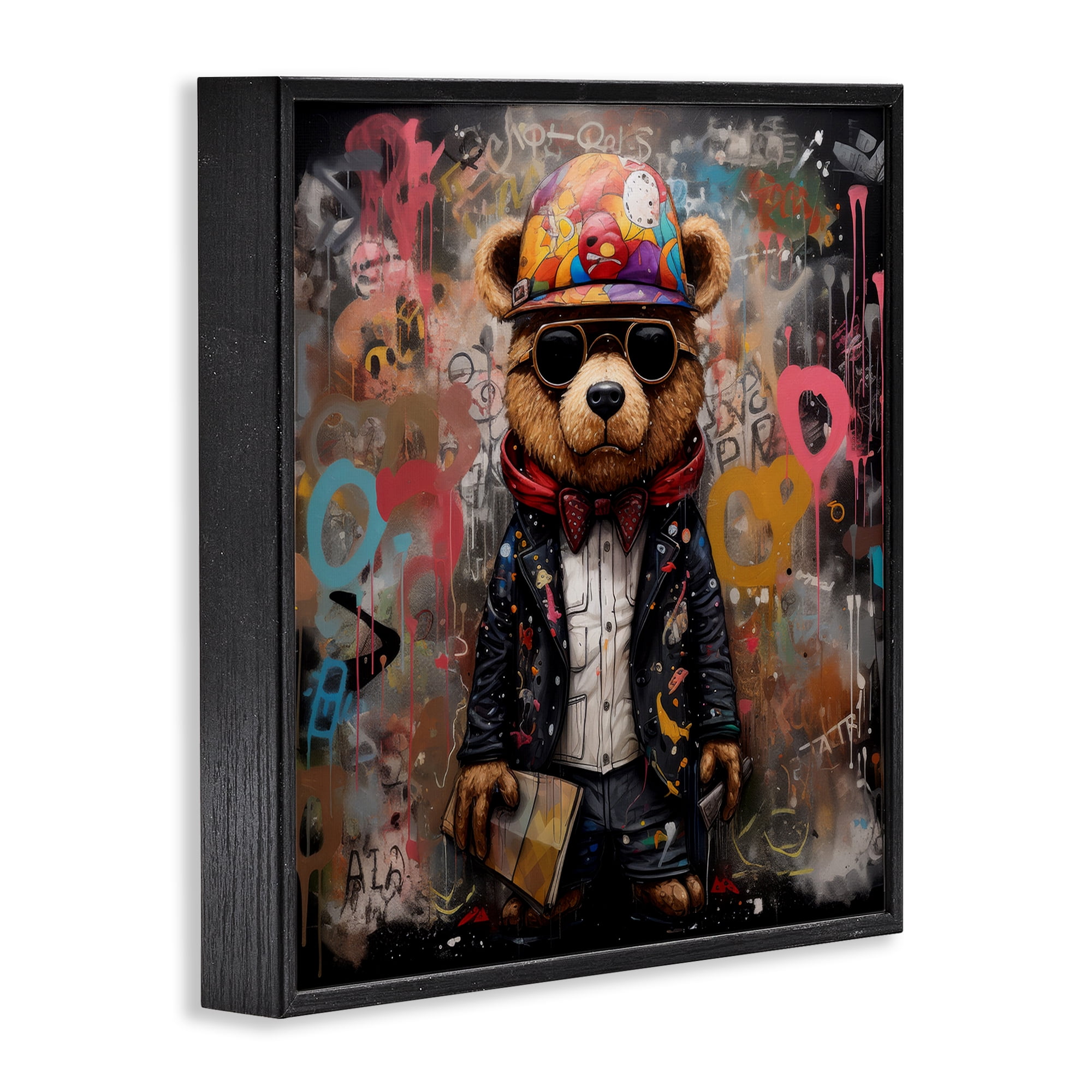 Stupell Industries Urban Graffiti Bear Animals & Insects Painting Black Framed Art Print Wall Art, 17 x 17