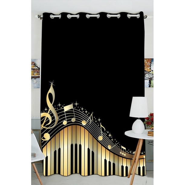 Gckg Musical Notes With Piano Window Curtain Kitchen Curtain Window Drapes Panel For Living Room Bedroom Size 52 W X 84 H Inches One Piece Walmart Com