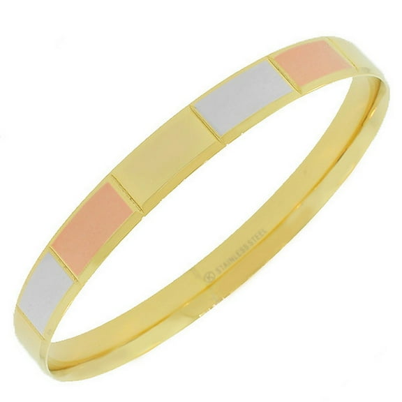 Stainless Steel Gold-Tone Silver-Tone Faceted Bangle Bracelet