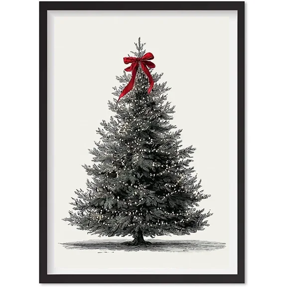 Vintage Christmas Tree Print | Holiday Wall Art | Christmas Decor Printable Art, Matte Canvas Stretched, Posters for Room Bedroom Living Room Bathroom Wall Decor, Posters & Art Prints, Gift.