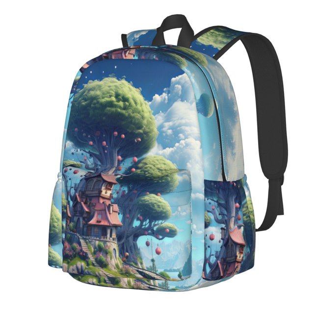 Disketp Fantasy Treehouse Planet Scene Mochila Escolar de Gran Capacidad y Peso Ligero, Mochila de Viaje Ideal para Escuela, Trabajo y Uso Diario, Cómoda y con Estilo