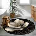 thumbnail image 4 of 3ft Round Rug, Black Gold Flower Non-Skid Rubber Backing Large Area Rugs - Living Room Bedroom Home Office, Gradient Luxurious Floral Botanical Indoor Floor Mat Carpets Washable Rug, 4 of 9
