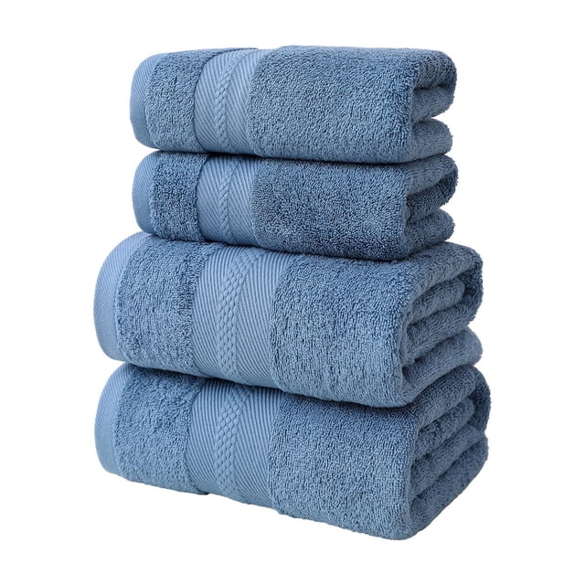 Blue 4 Pcs Bath Towels Set In Blue Color, Including 2 Bath Towels And 2 Hand Towels #41b3u